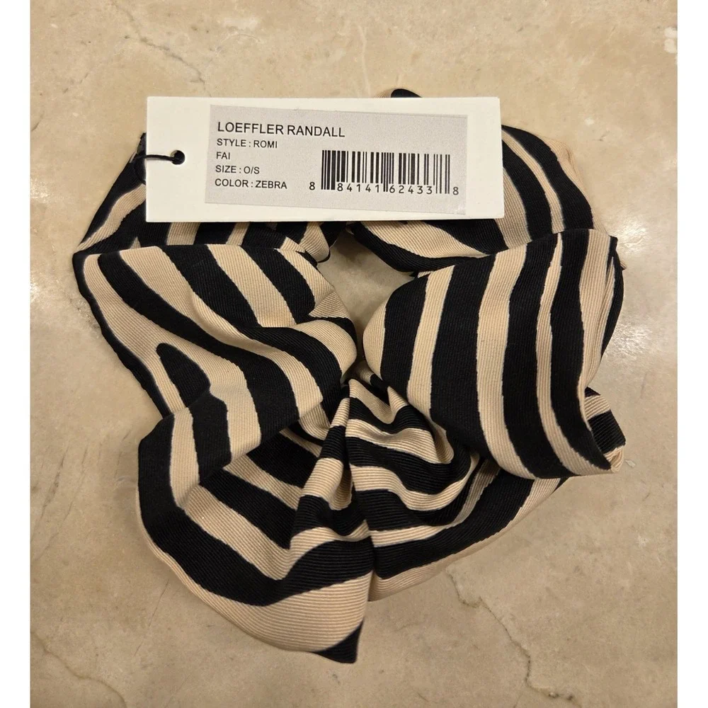 Loeffler Randall Zebra‎ Print Hair Scrunchie Black Beige NWT